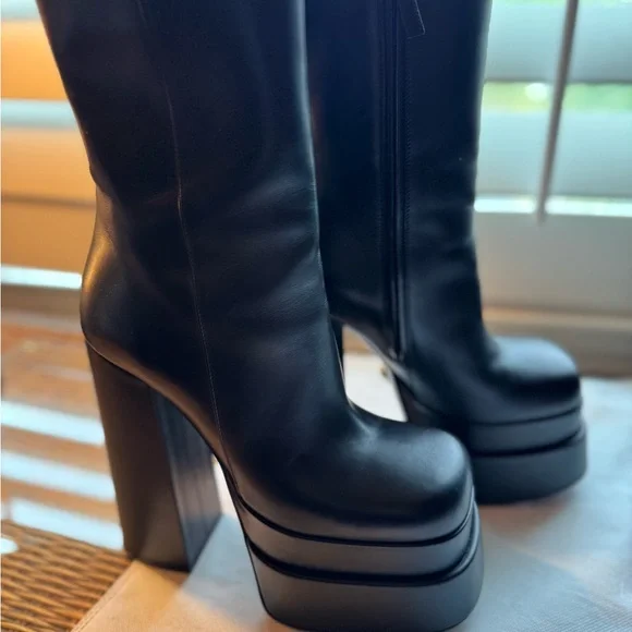 Versace Black Leather Platform Boots